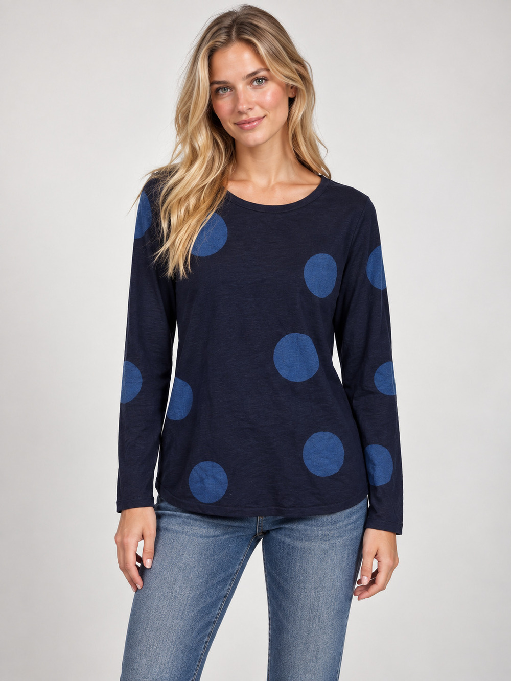 2/$30 Chico's Navy Blue Large Dot Knit Top XL #A6067